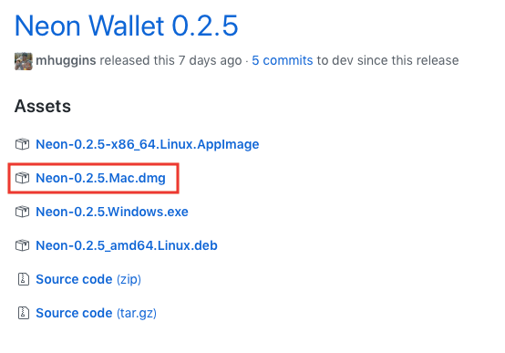 GitHubからNEONwalletをダウンロード