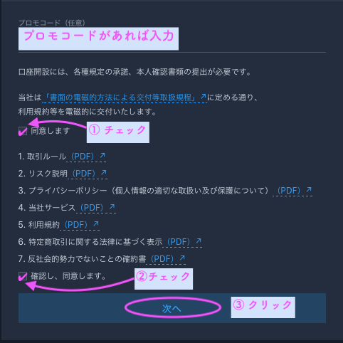 コインエクスチェンジの利用規約に同意