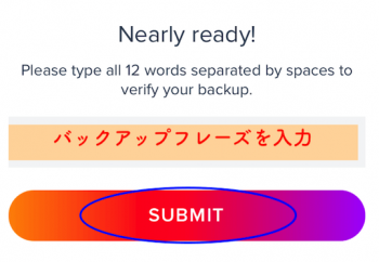 バックアップフレーズ入力