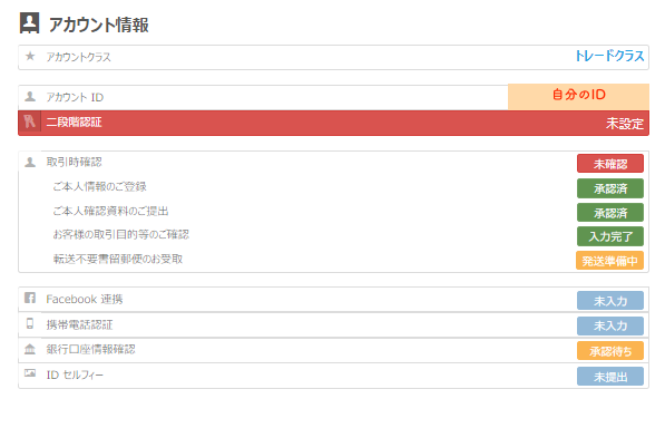 ビットフライヤーの登録後のステータス